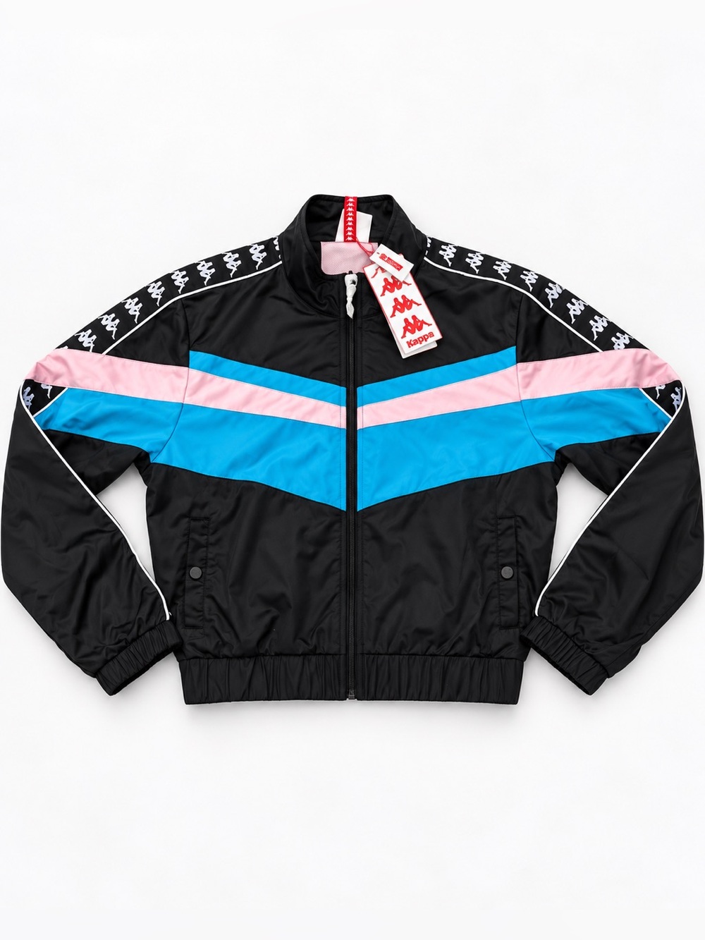 Kappa Black Track Jacket with Blue & Pink Chevron Stripes